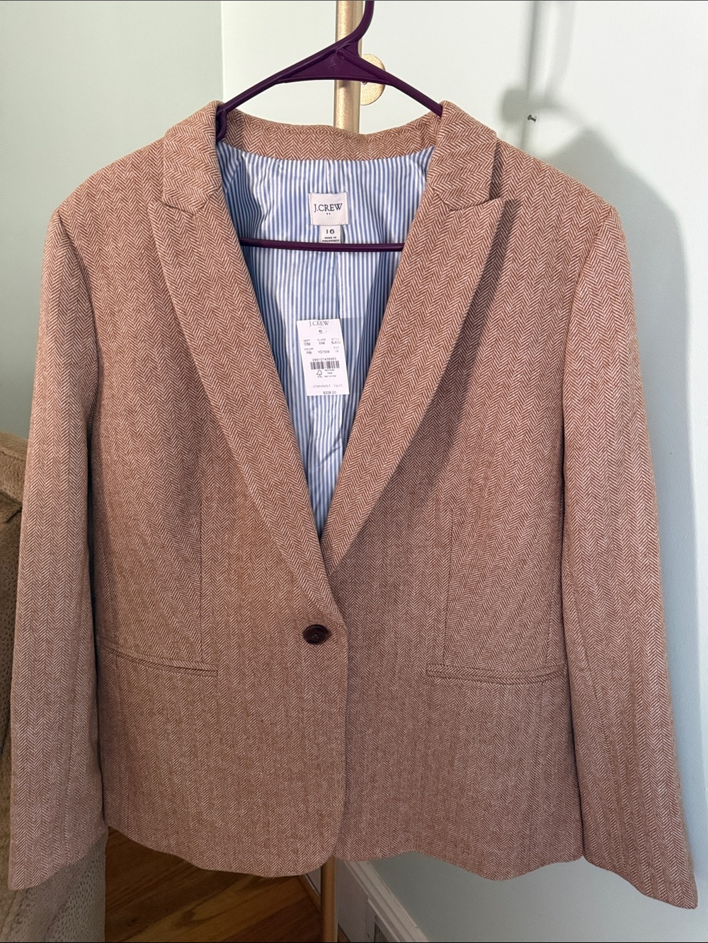 J. Crew Light Brown Herringbone Wool-Blend Single-Button Blazer - New w/Tag